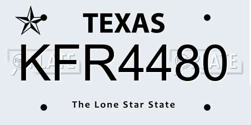 KFR4480 Texas License Plate