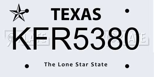 KFR5380 Texas License Plate