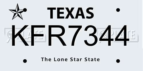 KFR7344 Texas License Plate