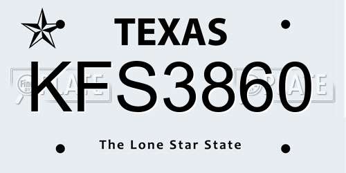 KFS3860 Texas License Plate