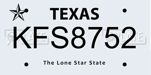 KFS8752 Texas License Plate