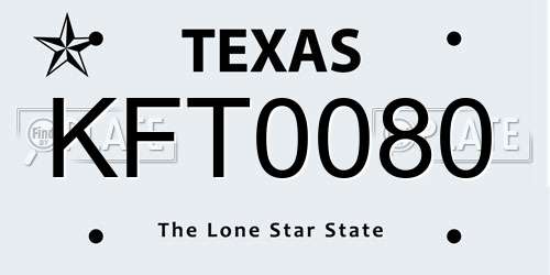 KFT0080 Texas License Plate