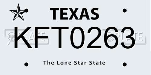 KFT0263 Texas License Plate