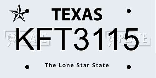 KFT3115 Texas License Plate