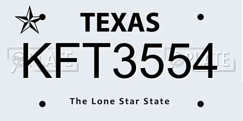 KFT3554 Texas License Plate