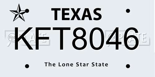 KFT8046 Texas License Plate