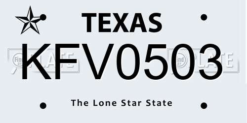 KFV0503 Texas License Plate