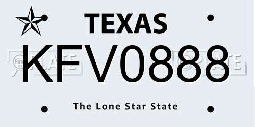 KFV0888 Texas License Plate