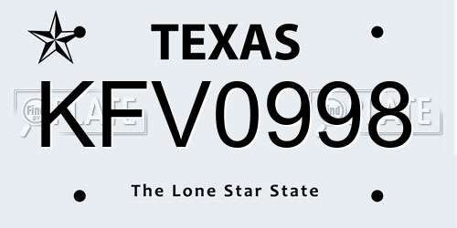 KFV0998 Texas License Plate