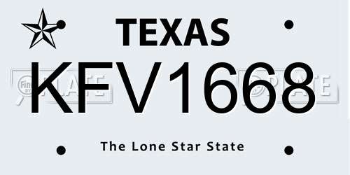 KFV1668 Texas License Plate