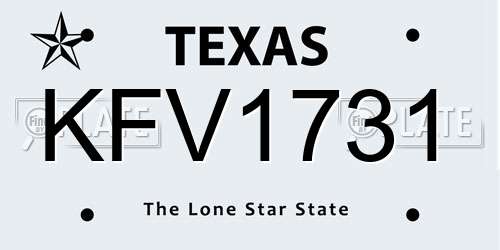 KFV1731 Texas License Plate