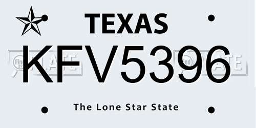 KFV5396 Texas License Plate