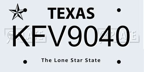 KFV9040 Texas License Plate