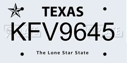KFV9645 Texas License Plate