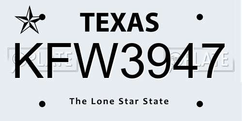 KFW3947 Texas License Plate