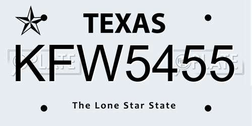 KFW5455 Texas License Plate