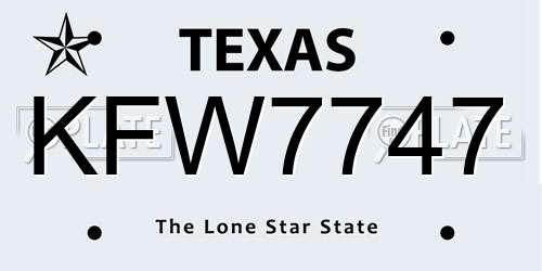 KFW7747 Texas License Plate