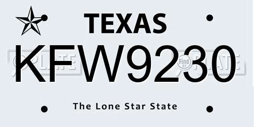 KFW9230 Texas License Plate