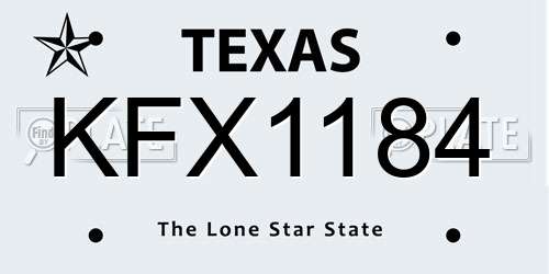 KFX1184 Texas License Plate