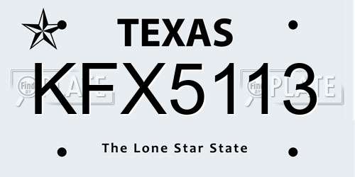KFX5113 Texas License Plate