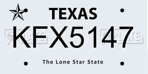 KFX5147 Texas License Plate