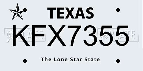 KFX7355 Texas License Plate