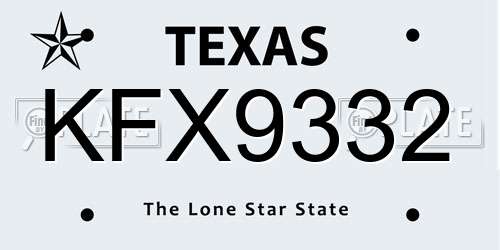 KFX9332 Texas License Plate