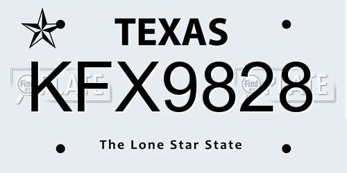 KFX9828 Texas License Plate