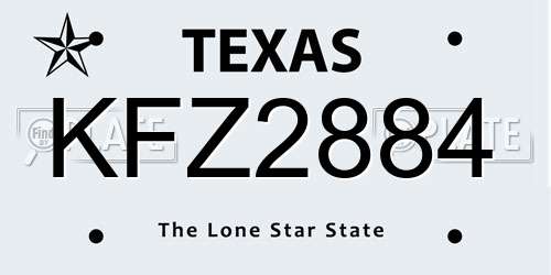 KFZ2884 Texas License Plate