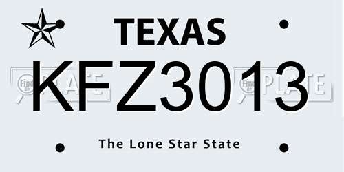 KFZ3013 Texas License Plate