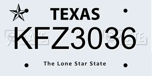 KFZ3036 Texas License Plate