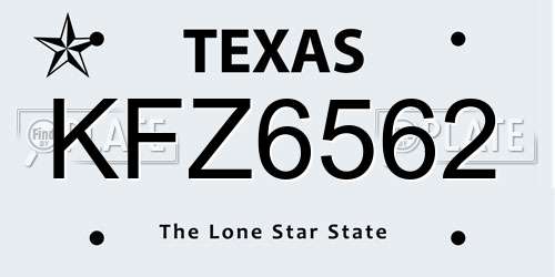 KFZ6562 Texas License Plate