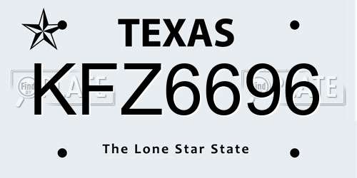 KFZ6696 Texas License Plate