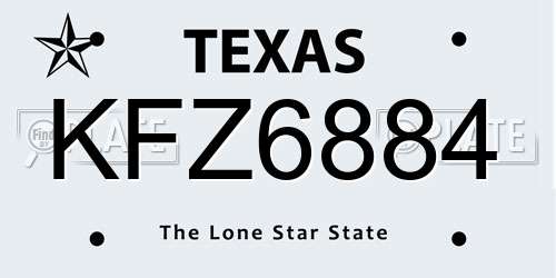 KFZ6884 Texas License Plate
