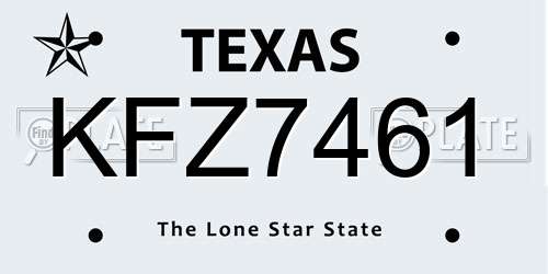 KFZ7461 Texas License Plate
