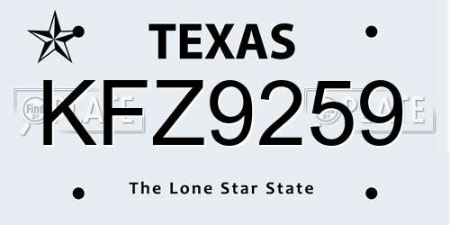 KFZ9259 Texas License Plate