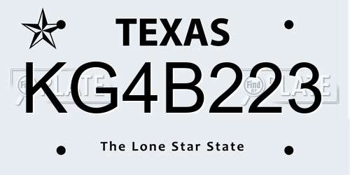 KG4B223 Texas License Plate