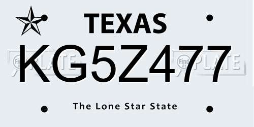 KG5Z477 Texas License Plate