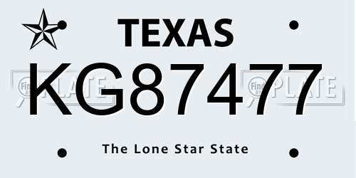 KG87477 Texas License Plate