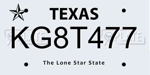 KG8T477 Texas License Plate