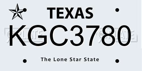 KGC3780 Texas License Plate