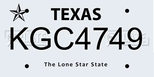 KGC4749 Texas License Plate