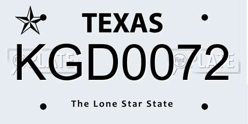 KGD0072 Texas License Plate