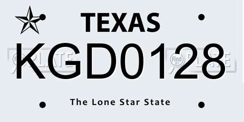 KGD0128 Texas License Plate