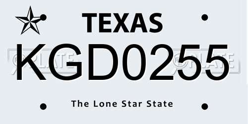 KGD0255 Texas License Plate