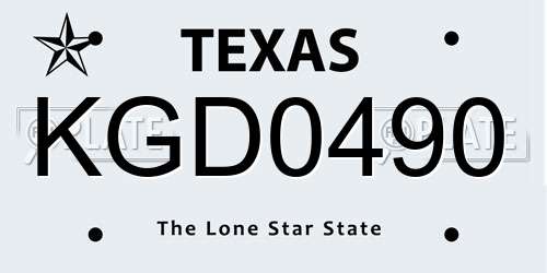 KGD0490 Texas License Plate