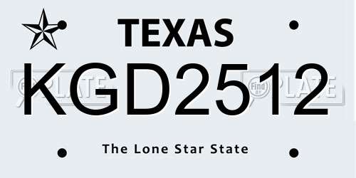 KGD2512 Texas License Plate
