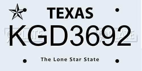 KGD3692 Texas License Plate