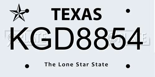 KGD8854 Texas License Plate