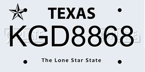 KGD8868 Texas License Plate